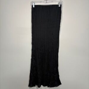 S Side Slit Witchy Whimsygoth Dark Fairy Black Stretch Accordion Maxi Long Skirt